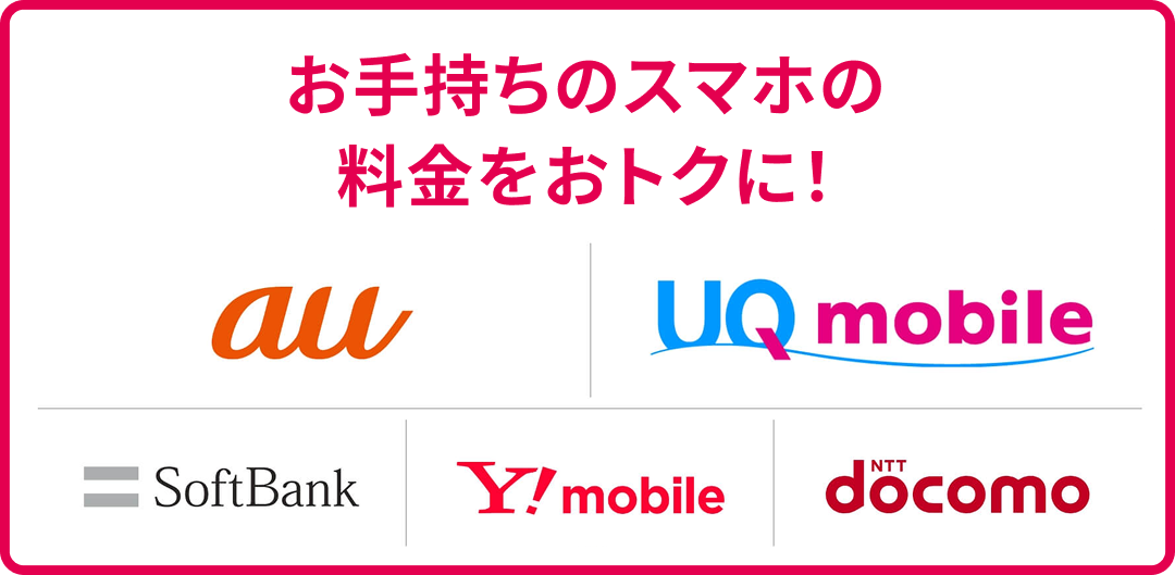 au・UQ mobile・SoftBank・Y!mobile・NTTドコモのスマホ料金がおトク